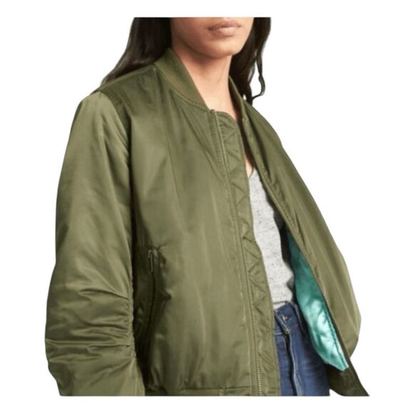 Gap Classic Satin Bomber Jacket Hunter Green XS - Picture 3 of 5
